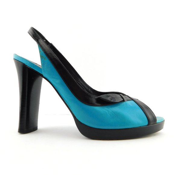 Vintage VIA SPIGA Turquoise Blue Leather Slingback Heel Sandal Pumps 8.5 - Picture 2 of 9